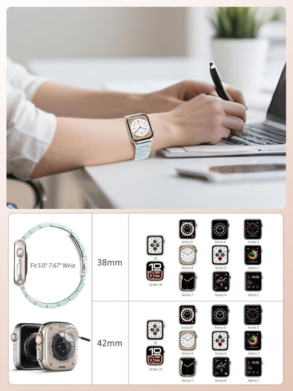 Women's Mint Blue Featherlight Resin Apple Band Lightweight Fashion Wrist Watch - Picture 6 of 6